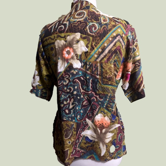 MaxMara Floral Linen Button Down Short Sleeve Top - Picture 2 of 8